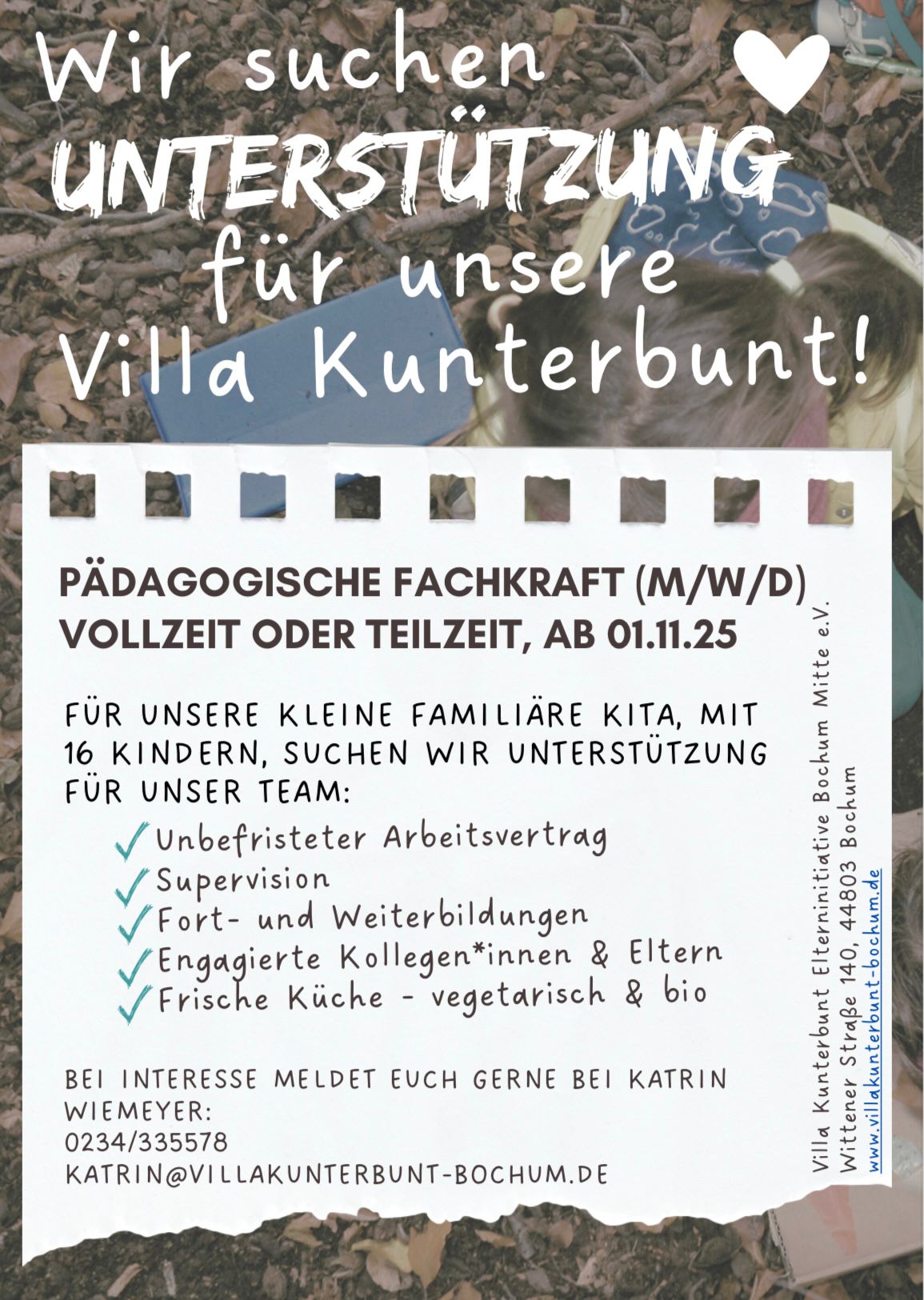 Ausschreibung pädagogische Fachkraft Villa Kunterbunt